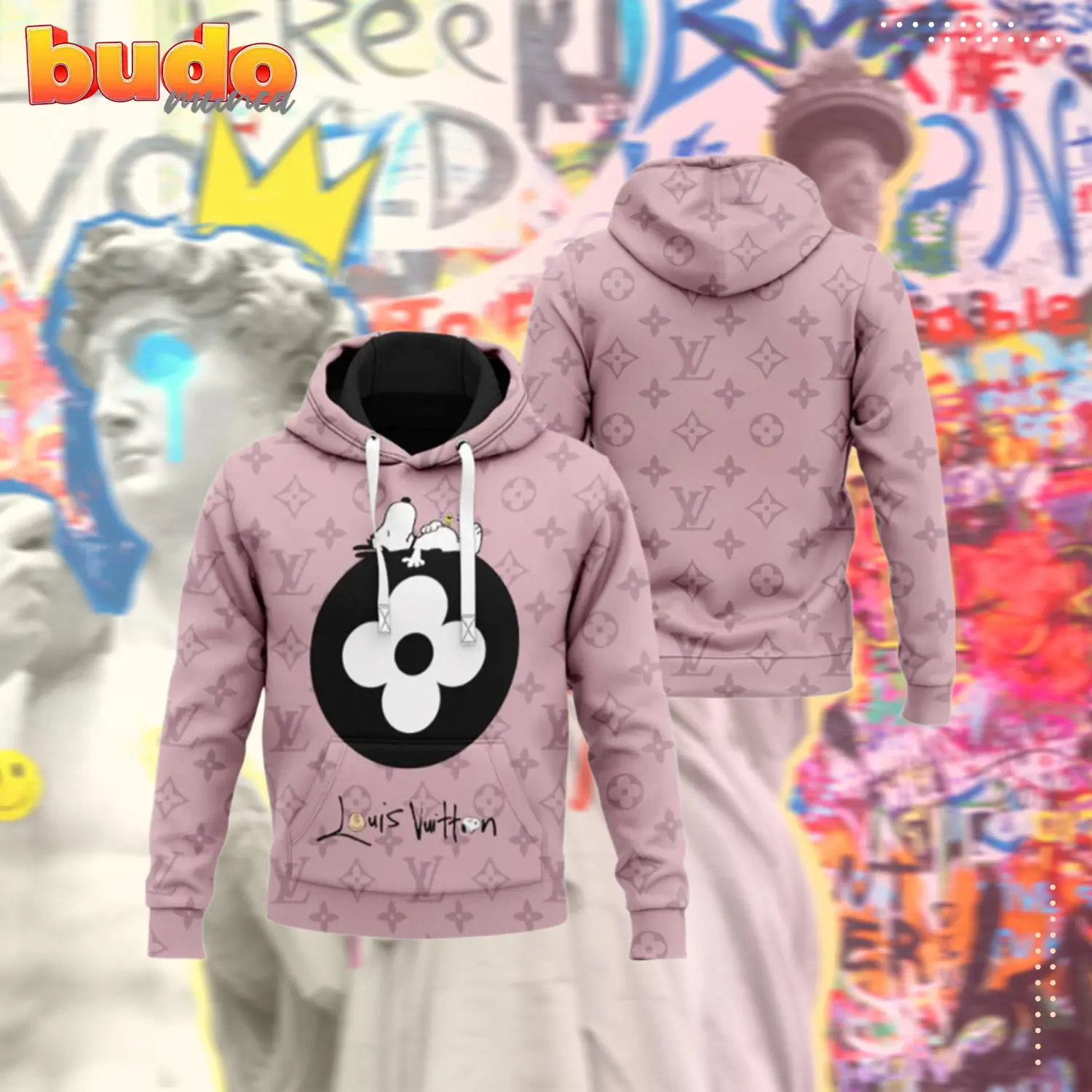Louis vuitton snoopy pinky unisex hoodie outfit for men women luxury brand clothing special gift - hot new